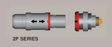 A diagram of a REDEL 2P Series plastic push pull connector, disassembled